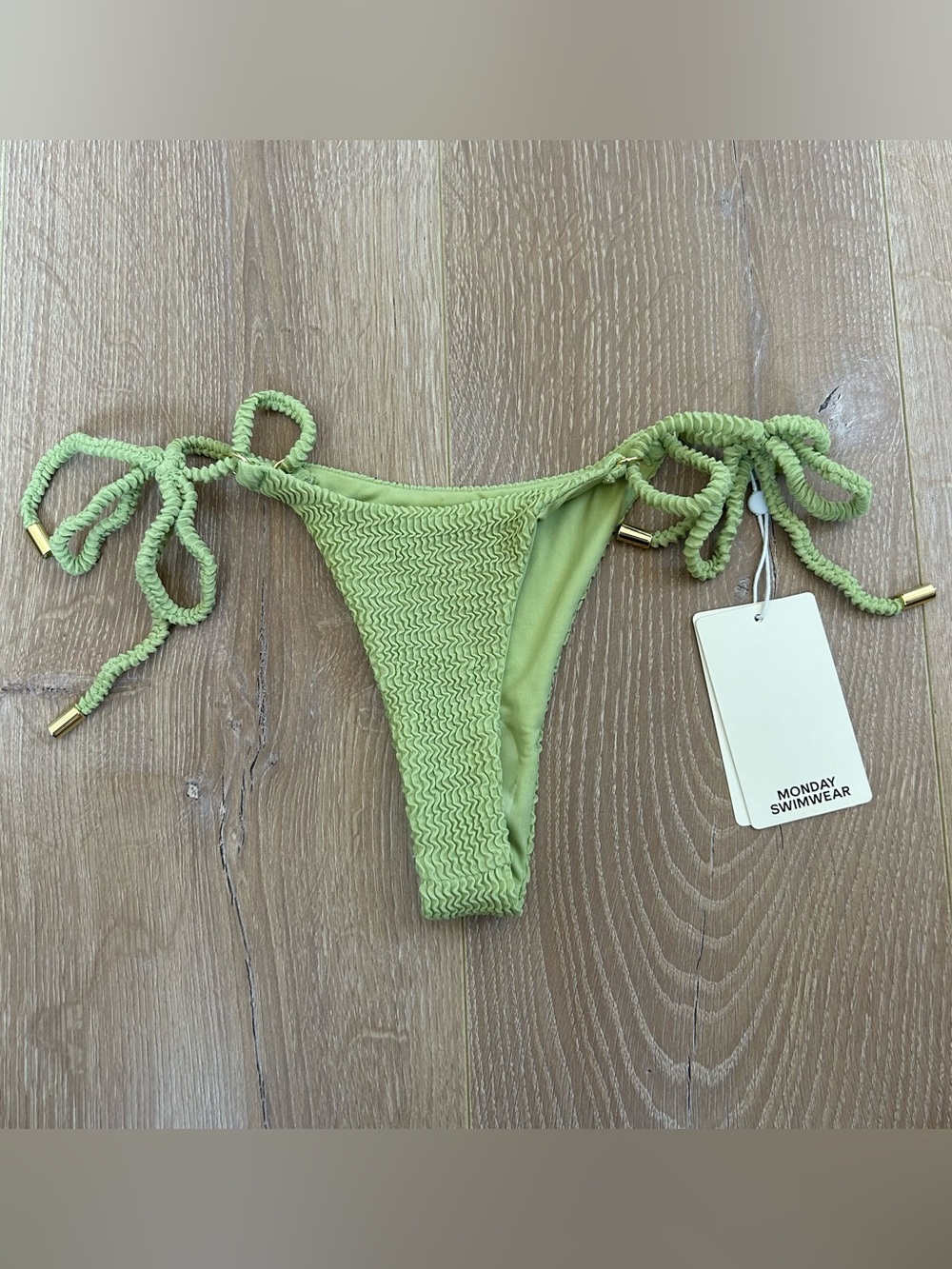 NWT New Monday Swimwear Hanalei Top and Hanalei Bottom in Avocado Crinkle Size P - Picture 11 of 11